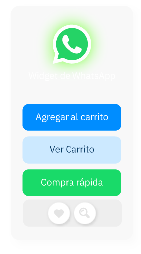 Widget de WhatsApp y botones de agregar al carrito, ver carrito y compra rápida