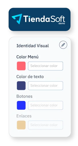 Panel de identidad visual para definir el color del menú, del texto, de los botones y de los enlaces